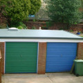 green and blue garage doors